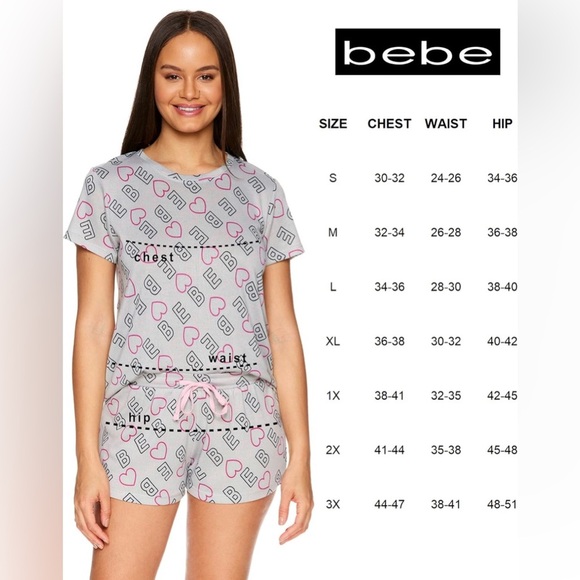 NWT - bebe Women’s 2 piece Short Sleeve Pajama Set - Size M - Picture 6 of 6